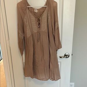Women's Tan Embroidered Peasant Top